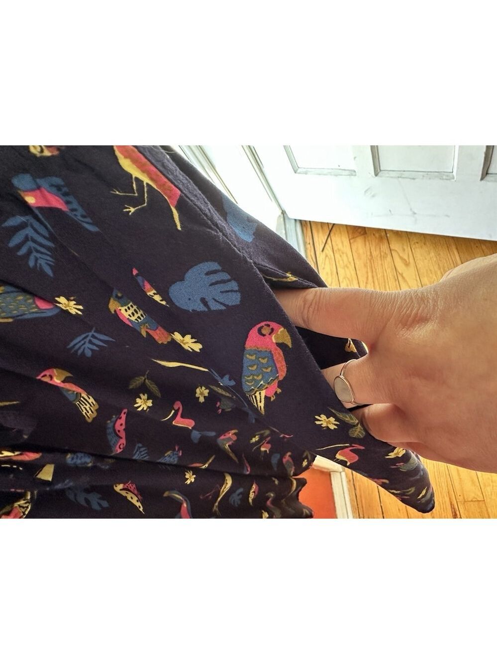 ModCloth Dress Novelty Navy Blue Cafe Au Soleil Tropical Birds Sleeveless Medium - Picture 12 of 14